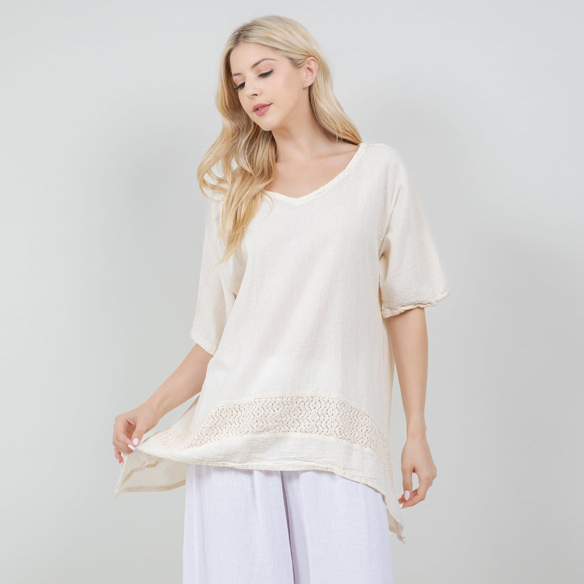Cynthia Women's Cotton Gauze Lace-Detail Tunic