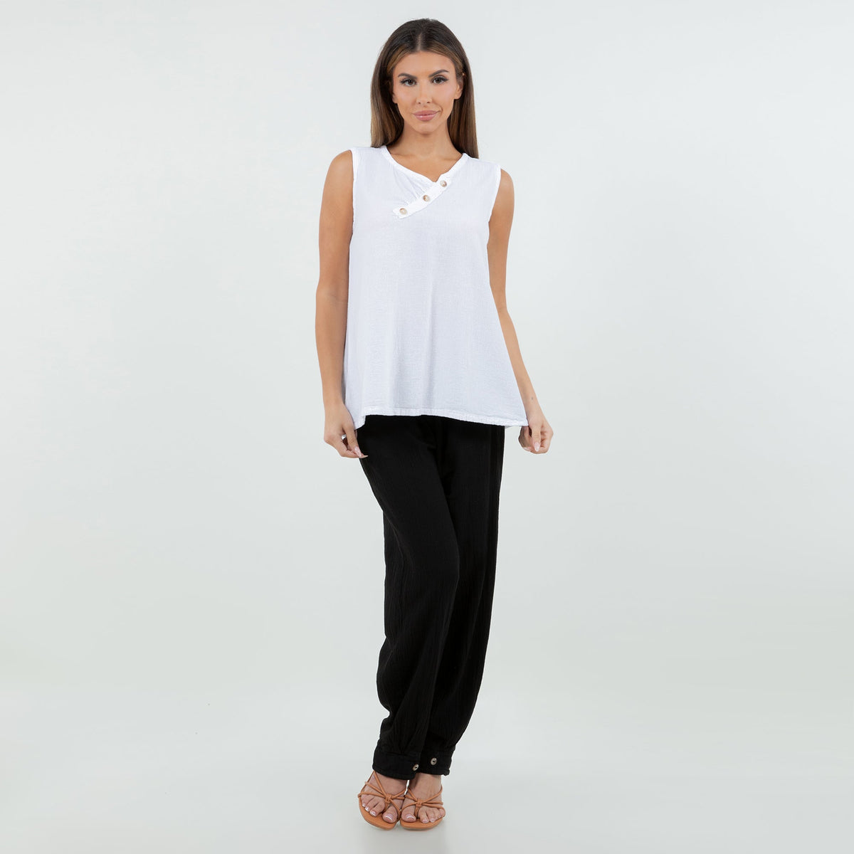 Vero Women's Cotton Gauze Button-Detail Tank Top
