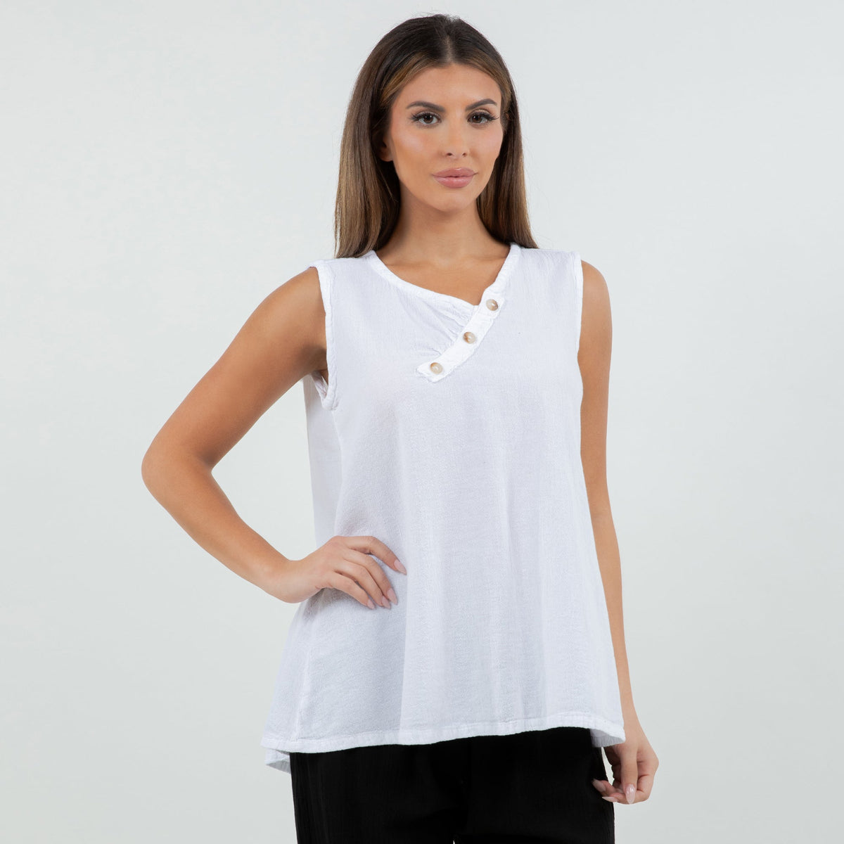Vero Women's Cotton Gauze Button-Detail Tank Top