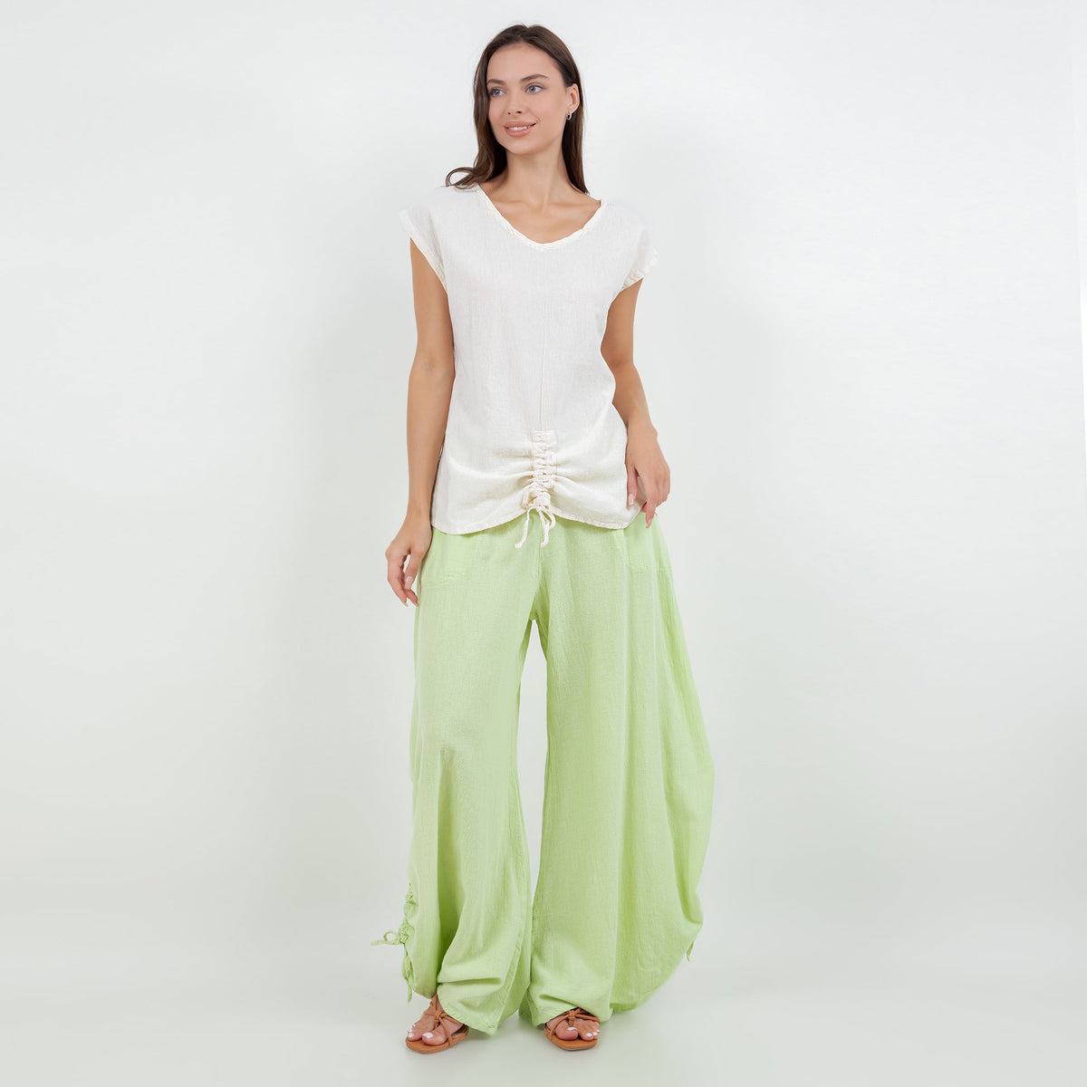 Oana Cotton Gauze Pants with Adjustable Ruched Hems