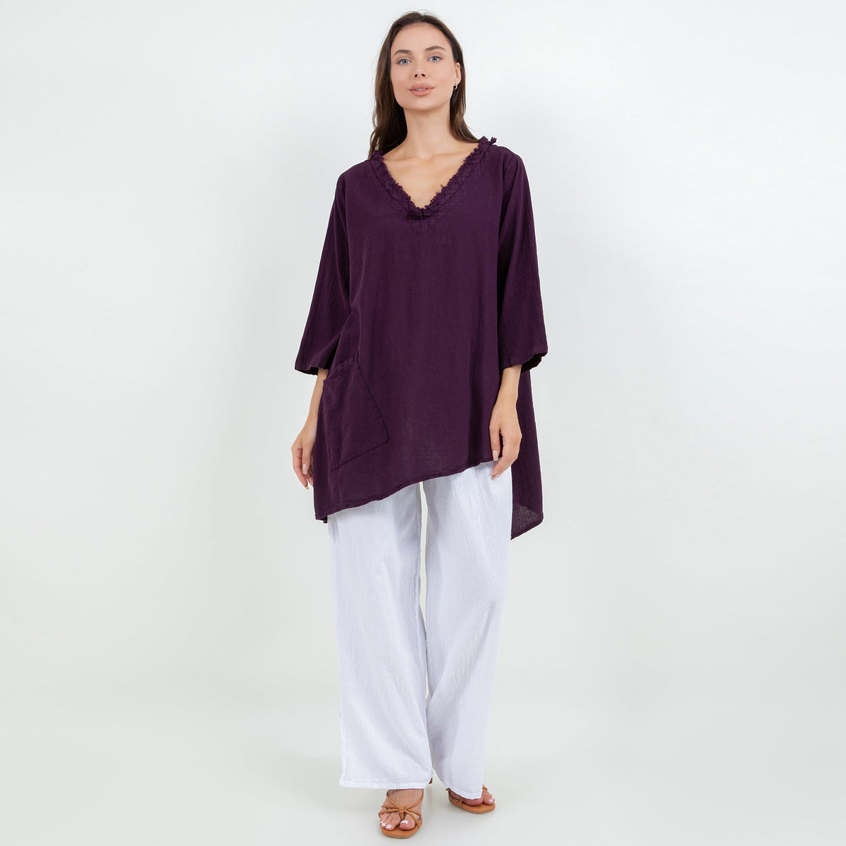 Zoe Cotton Gauze Fringed V-Neck Tunic
