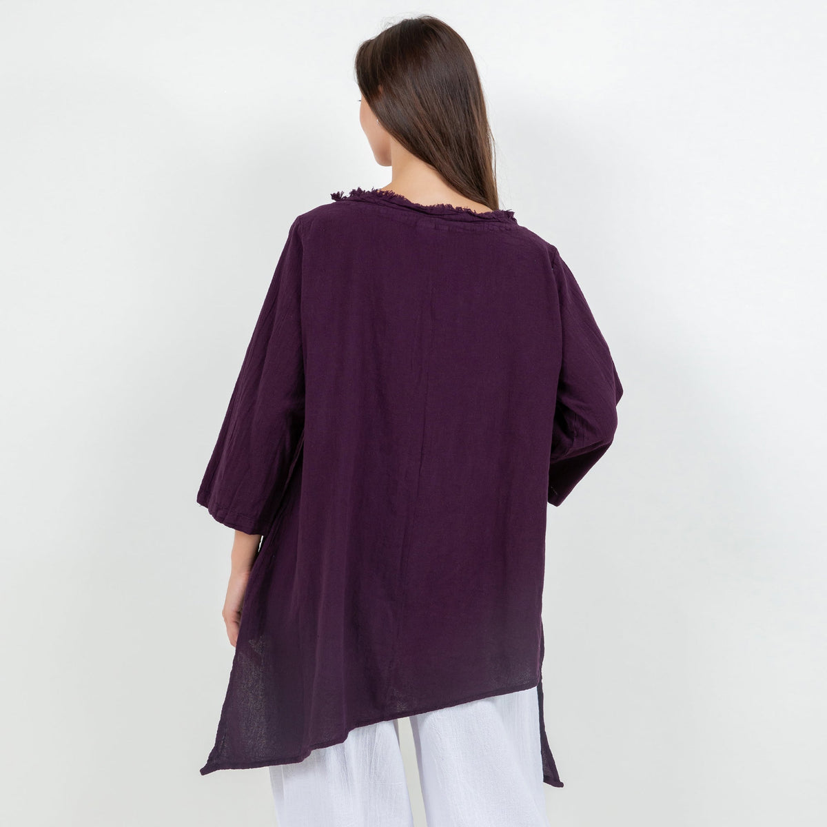 Zoe Cotton Gauze Fringed V-Neck Tunic