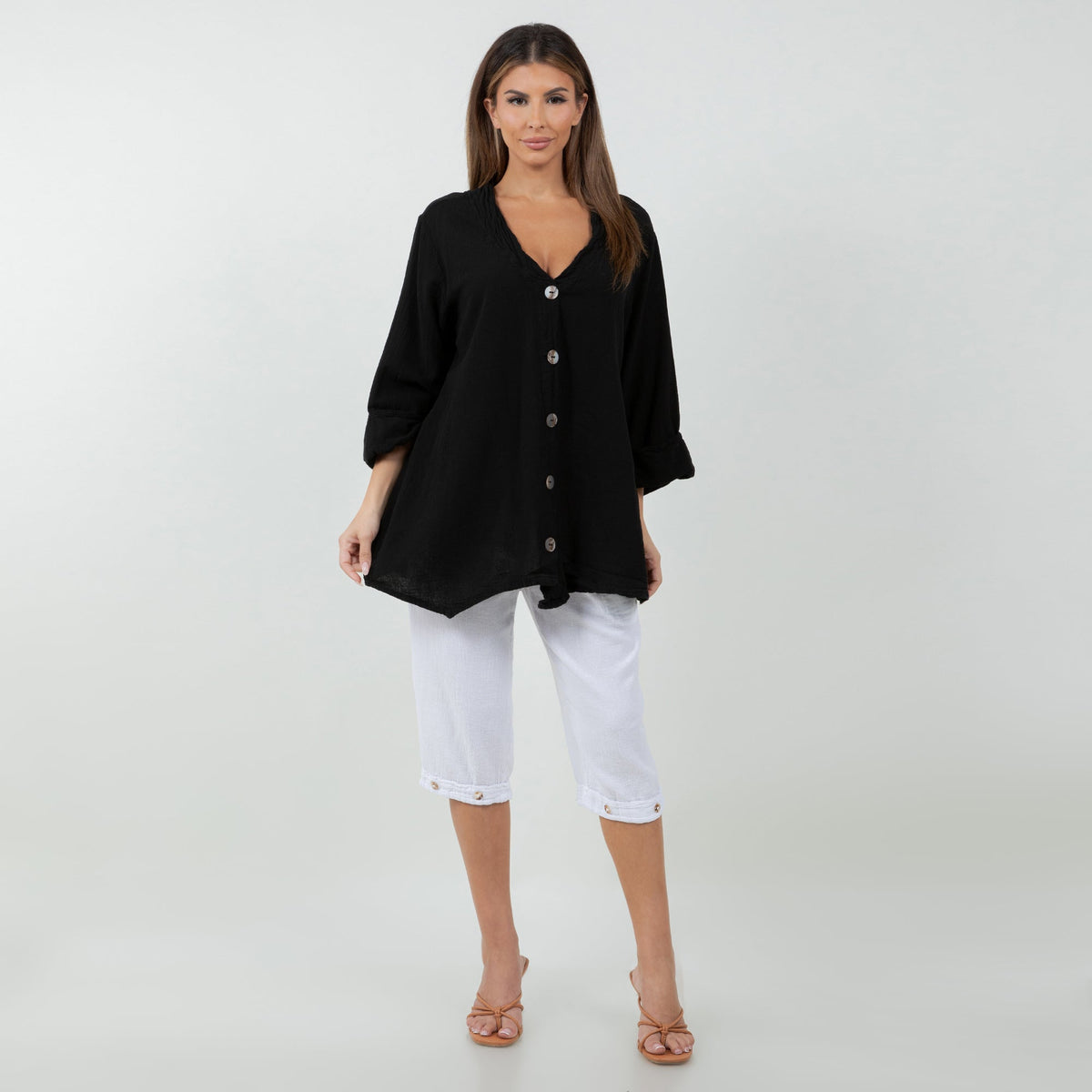 Tammy Cotton Gauze A-Line Button-Down Top