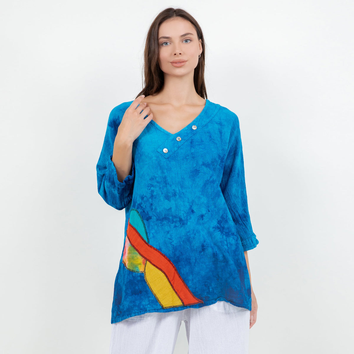 Lucia Cotton Gauze Appliqué V-Neck Blouse