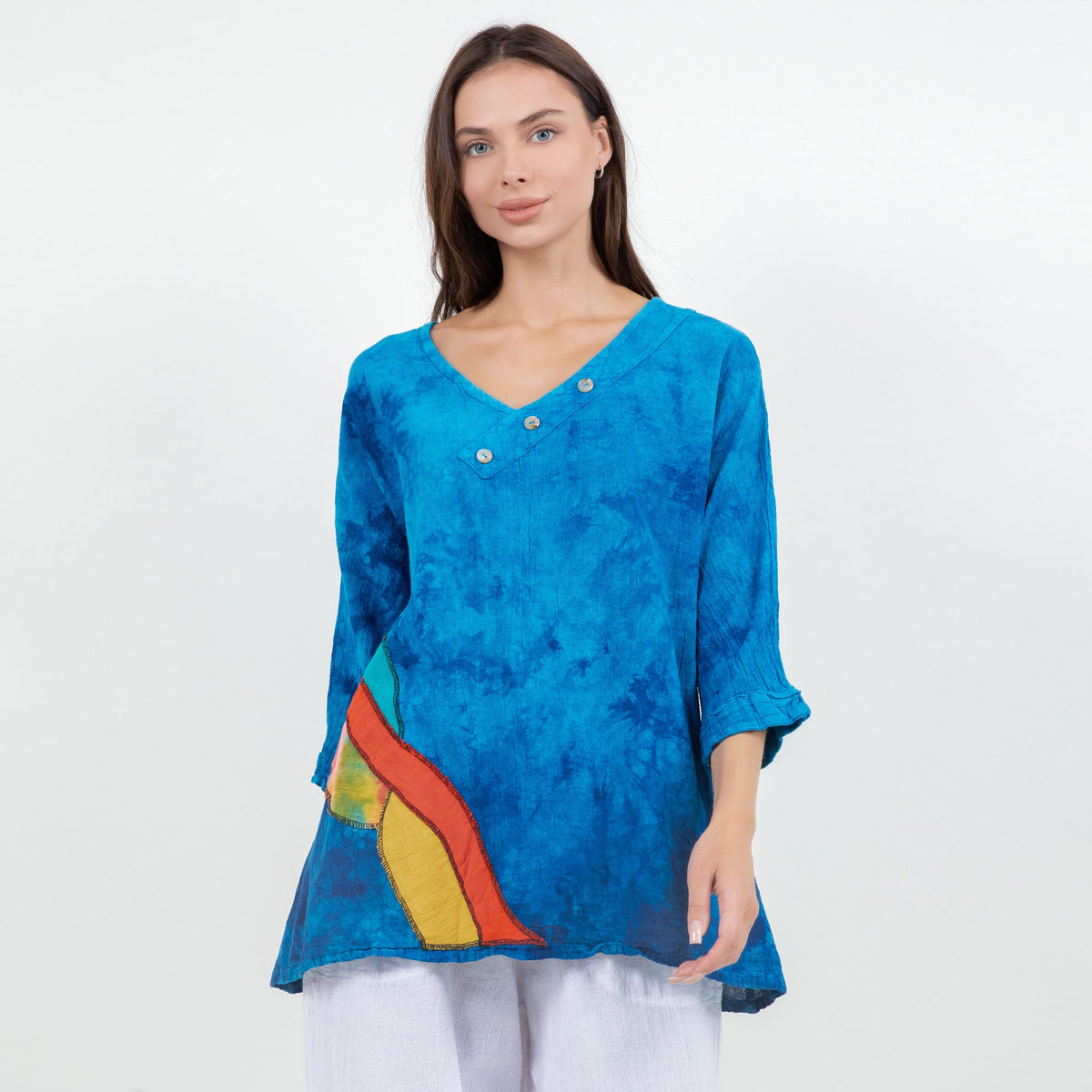 Lucia Cotton Gauze Appliqué V-Neck Blouse