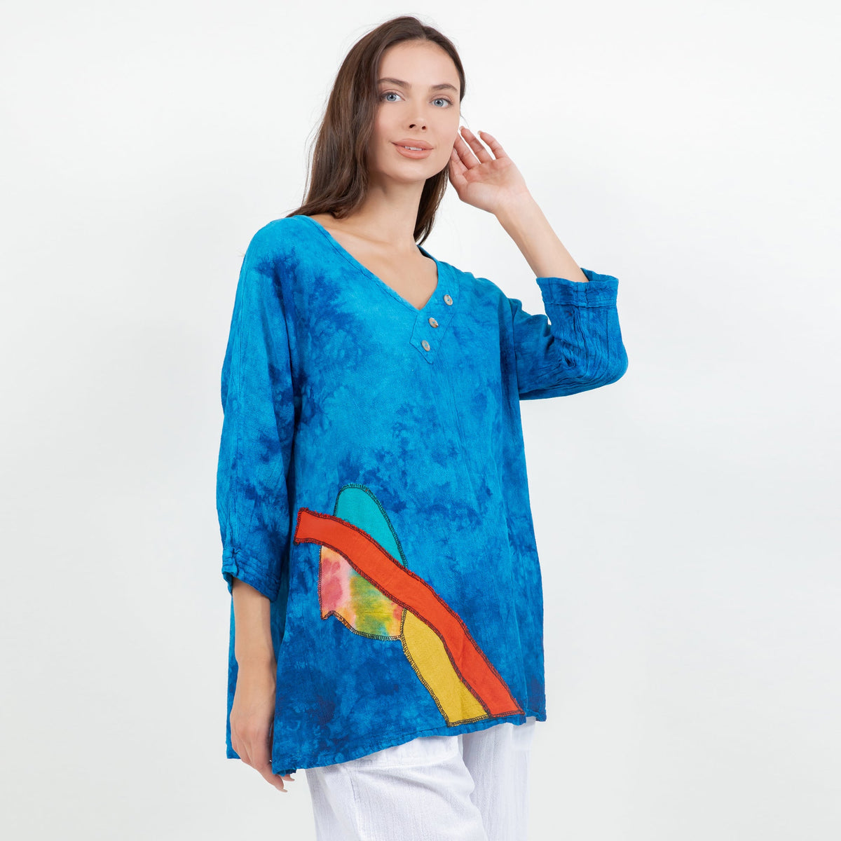 Lucia Cotton Gauze Appliqué V-Neck Blouse
