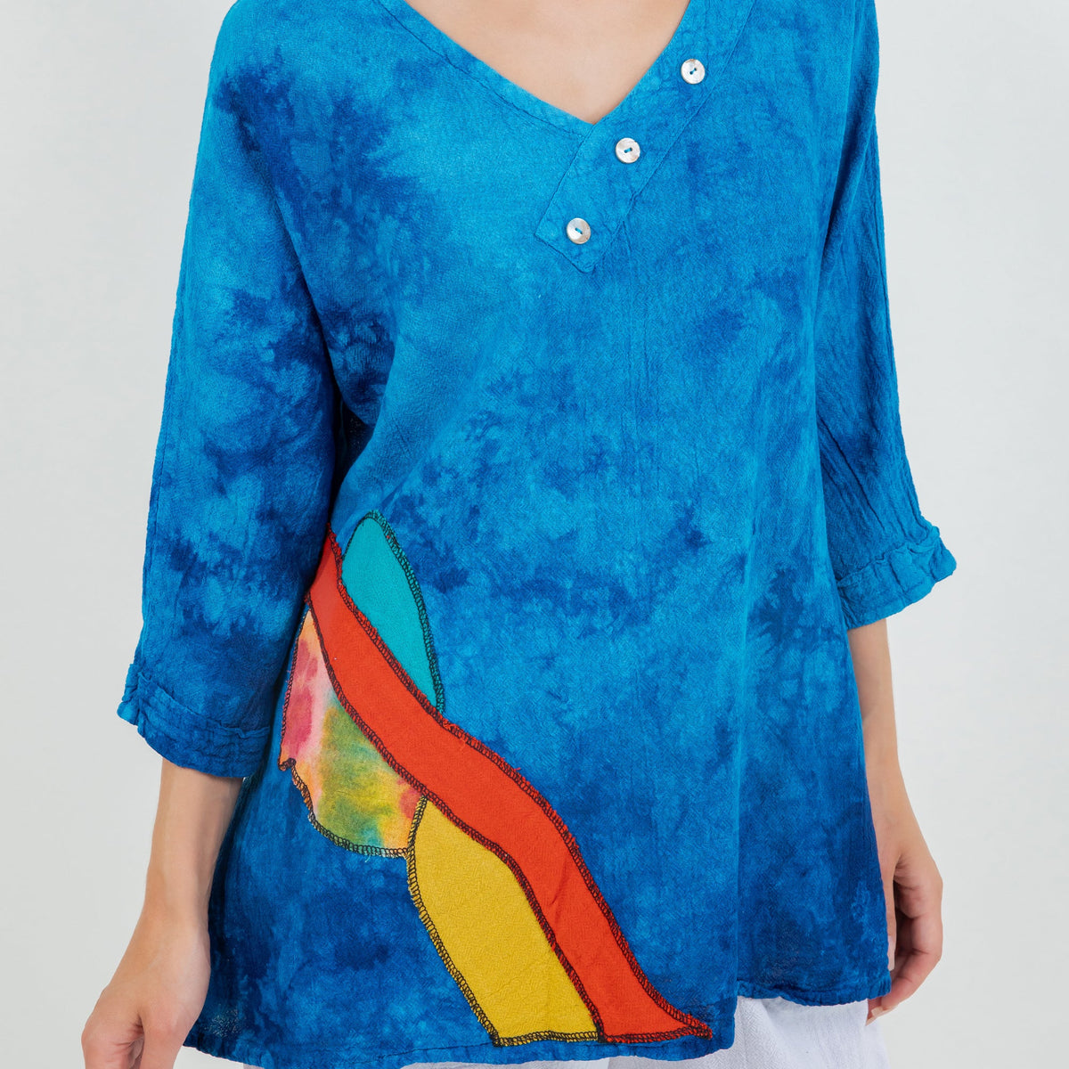 Lucia Cotton Gauze Appliqué V-Neck Blouse
