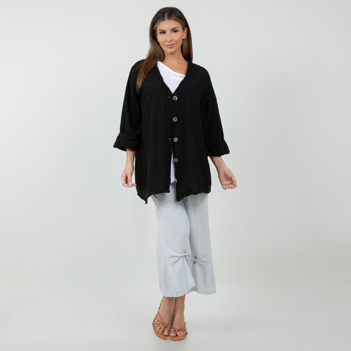 Tammy Cotton Gauze A-Line Button-Down Top