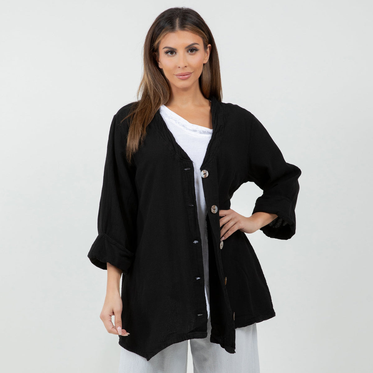 Tammy Cotton Gauze A-Line Button-Down Top