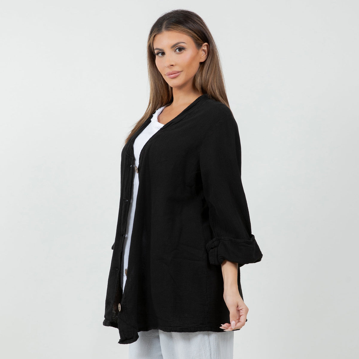 Tammy Cotton Gauze A-Line Button-Down Top
