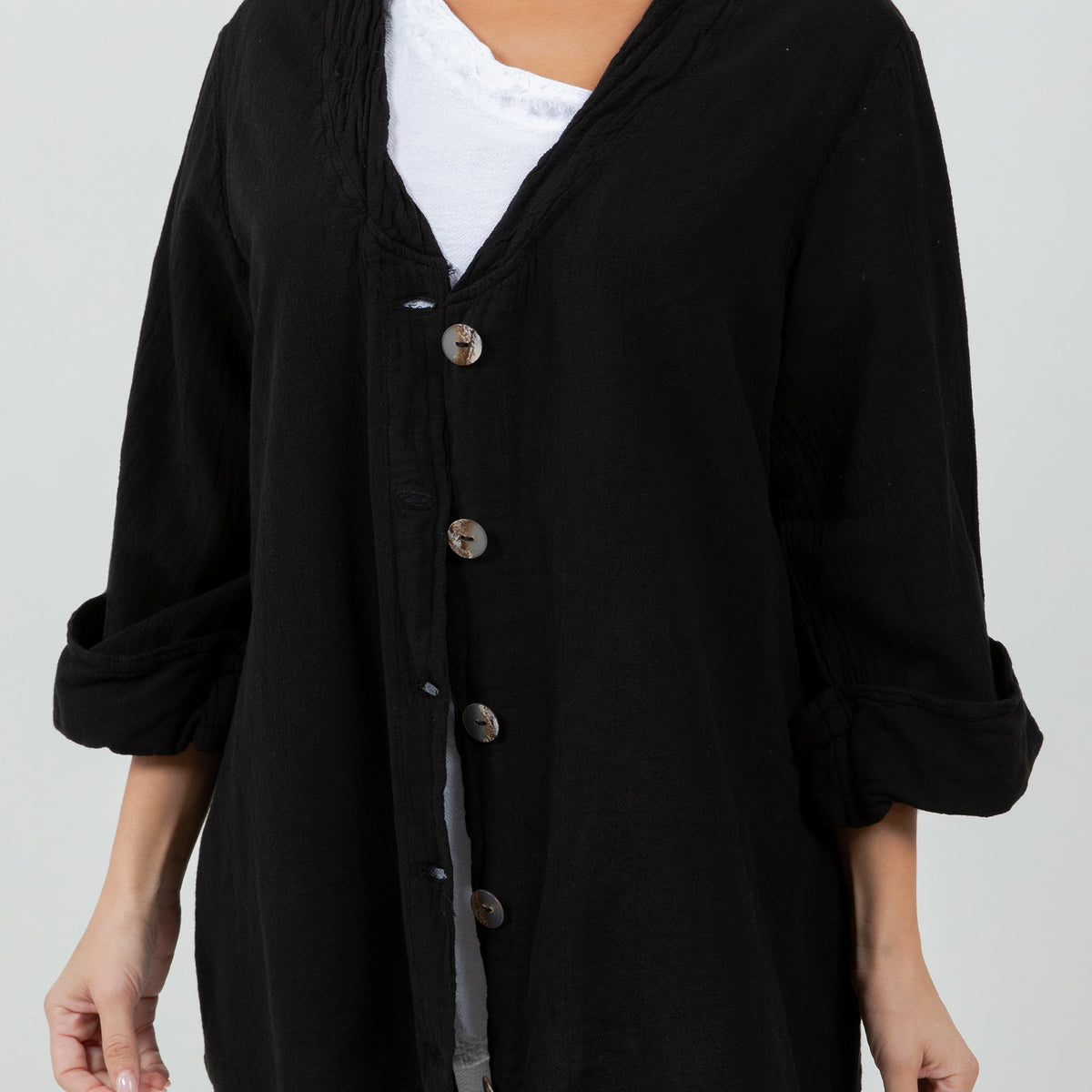 Tammy Cotton Gauze A-Line Button-Down Top