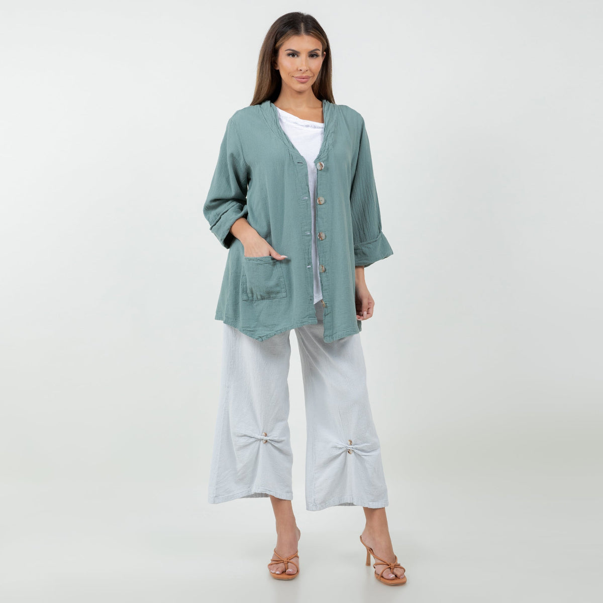 Tammy Cotton Gauze A-Line Button-Down Top