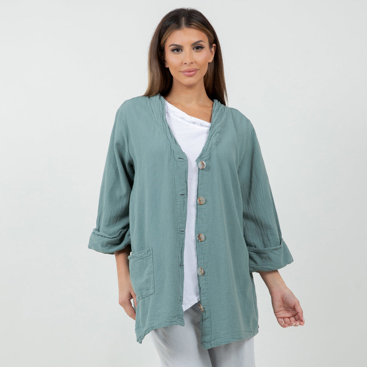 Tammy Cotton Gauze A-Line Button-Down Top