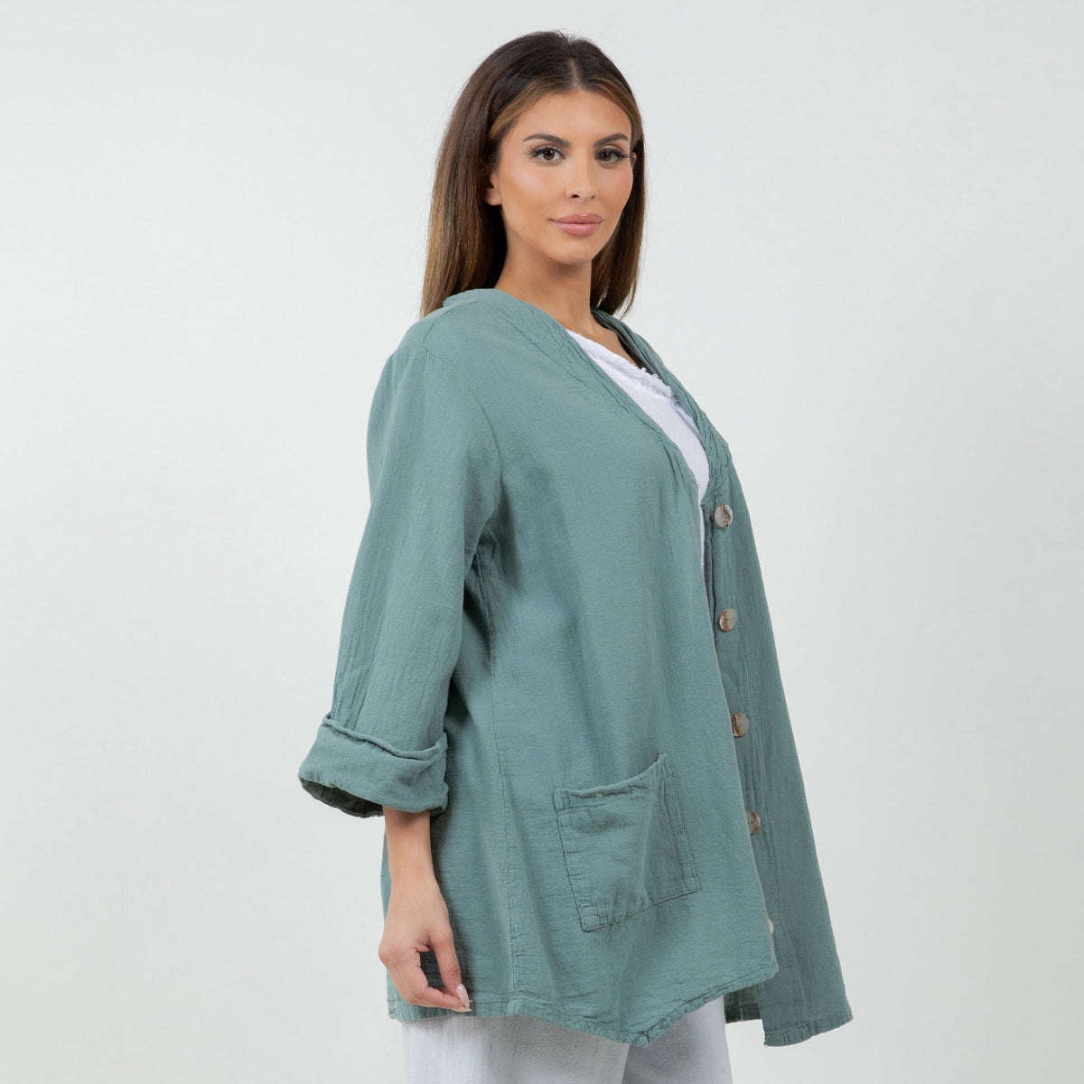 Tammy Cotton Gauze A-Line Button-Down Top