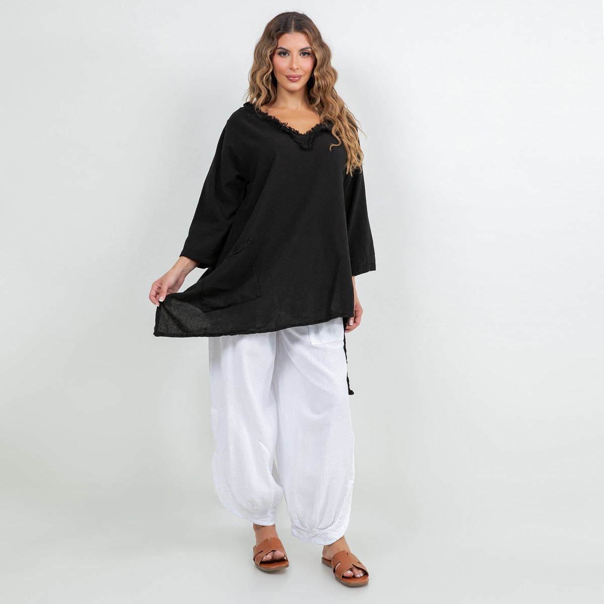 Zoe Cotton Gauze Fringed V-Neck Tunic
