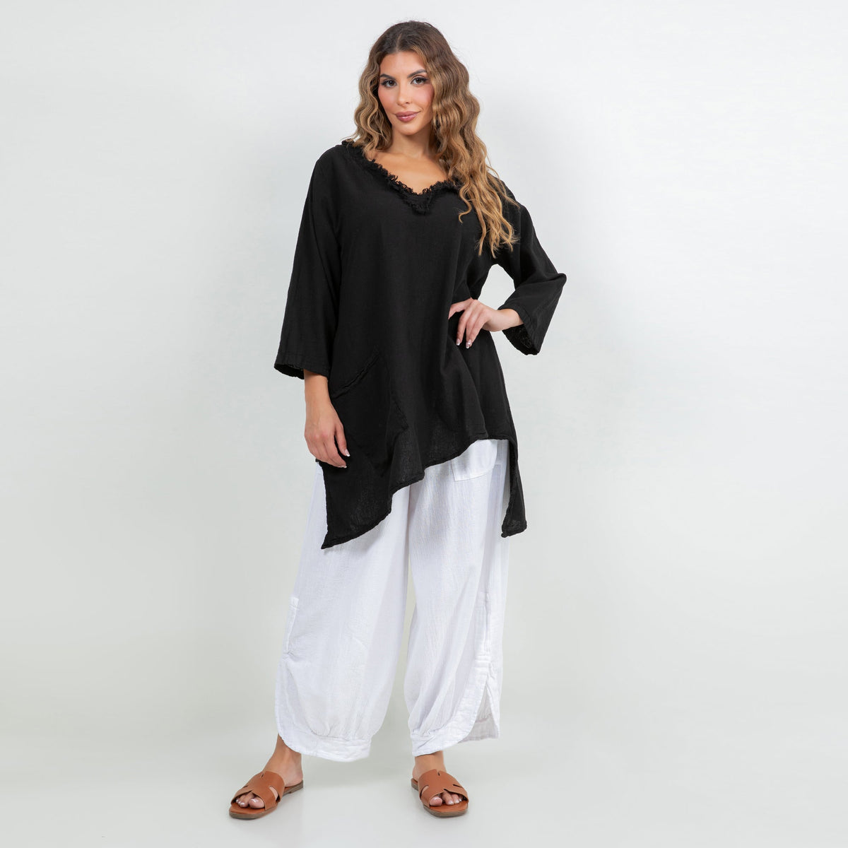 Zoe Cotton Gauze Fringed V-Neck Tunic