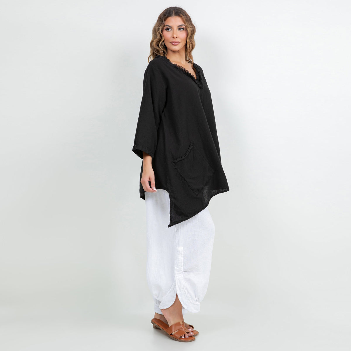 Zoe Cotton Gauze Fringed V-Neck Tunic