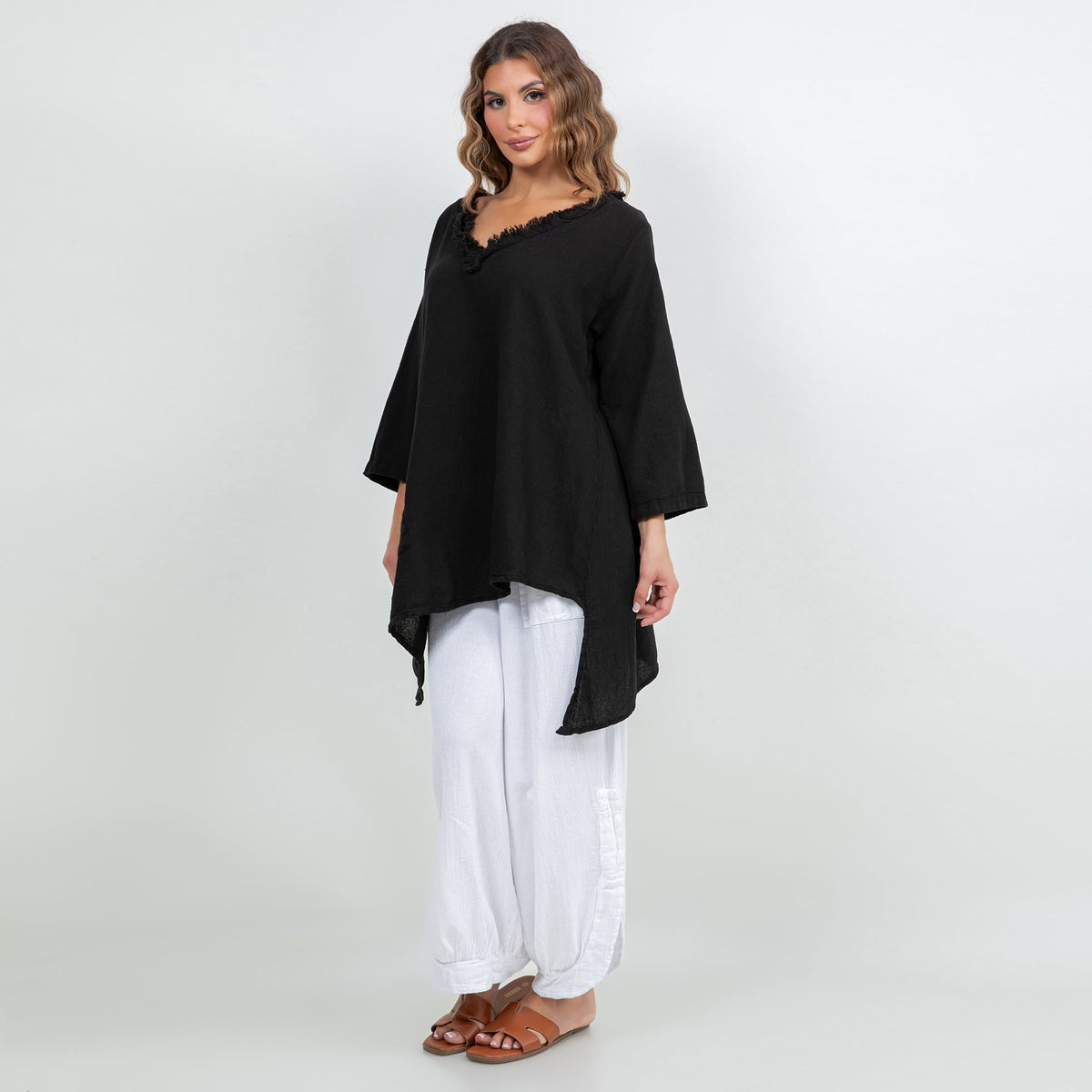 Zoe Cotton Gauze Fringed V-Neck Tunic