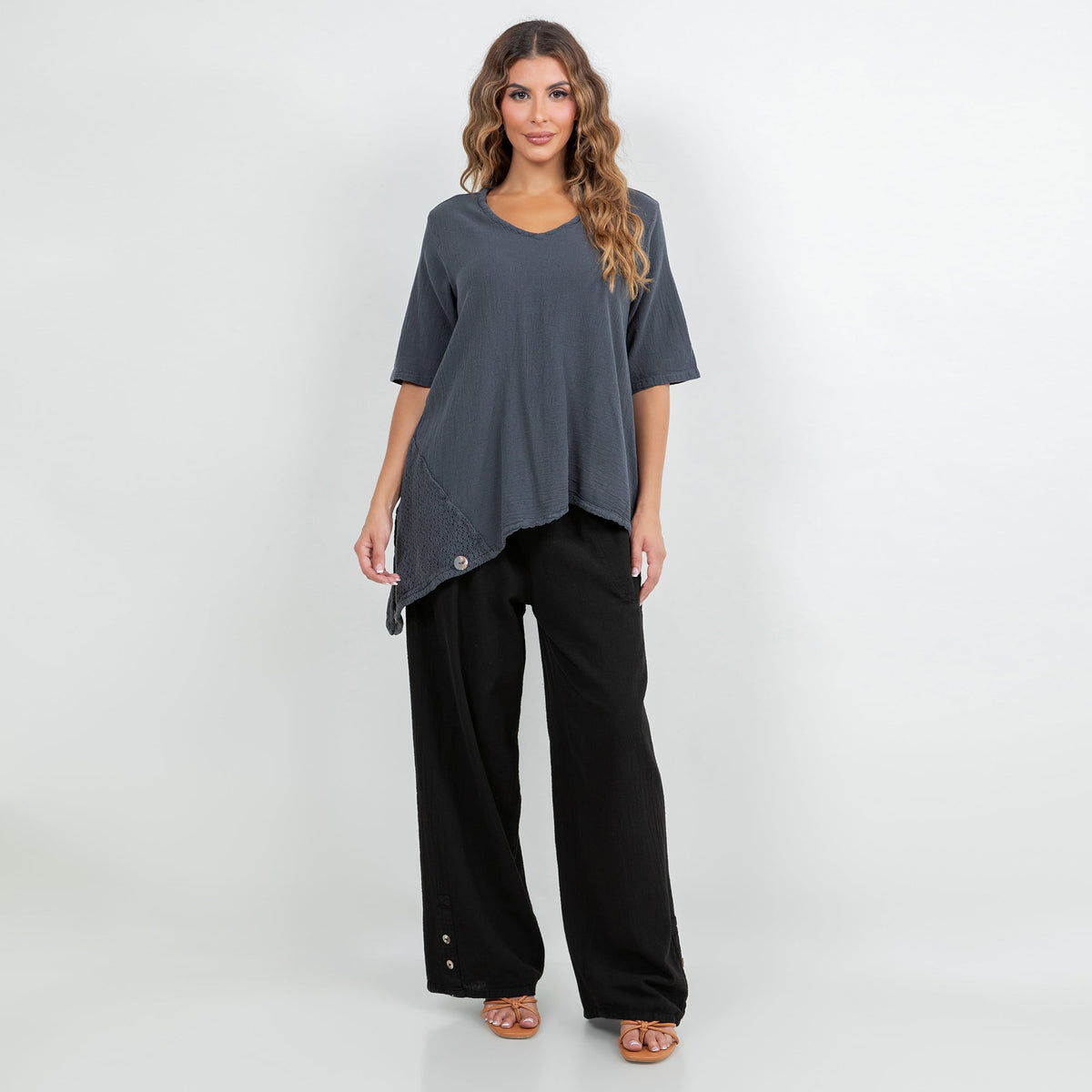 Dagny Cotton Gauze Asymmetric V-Neck Tunic