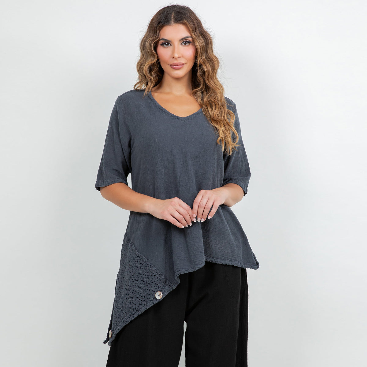 Dagny Cotton Gauze Asymmetric V-Neck Tunic