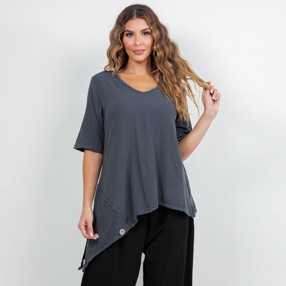 Dagny Cotton Gauze Asymmetric V-Neck Tunic