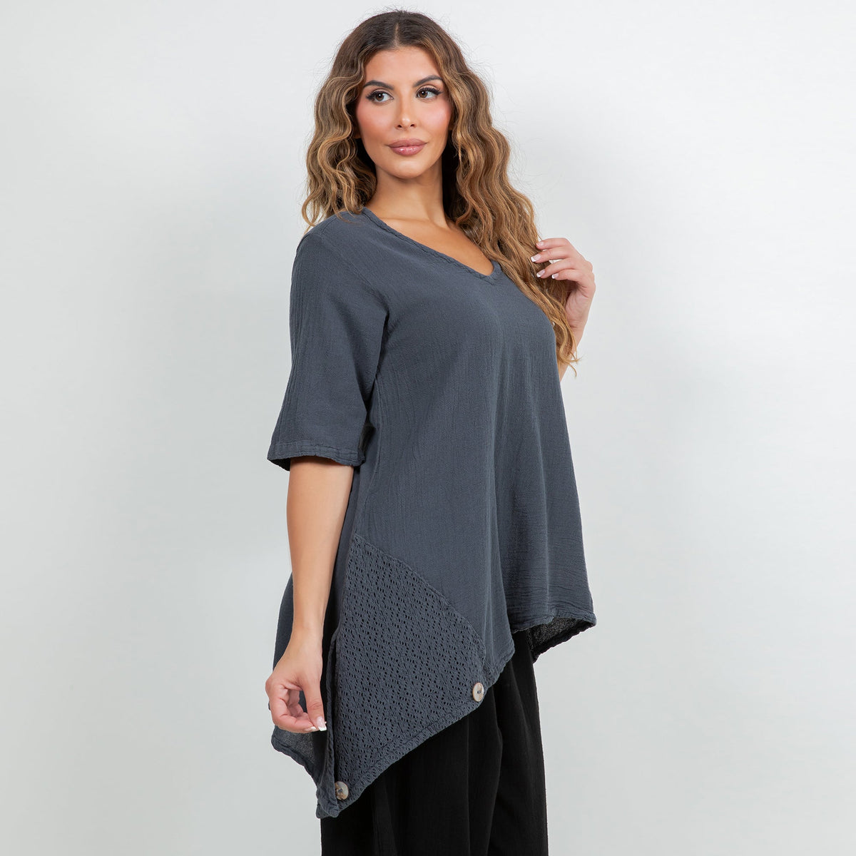 Dagny Cotton Gauze Asymmetric V-Neck Tunic