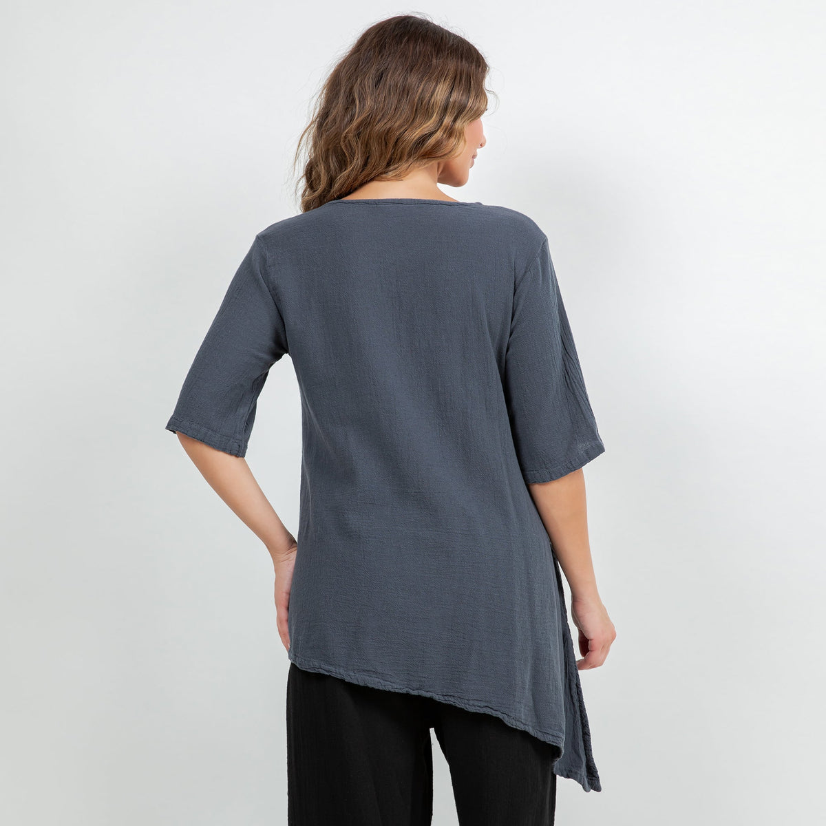 Dagny Cotton Gauze Asymmetric V-Neck Tunic