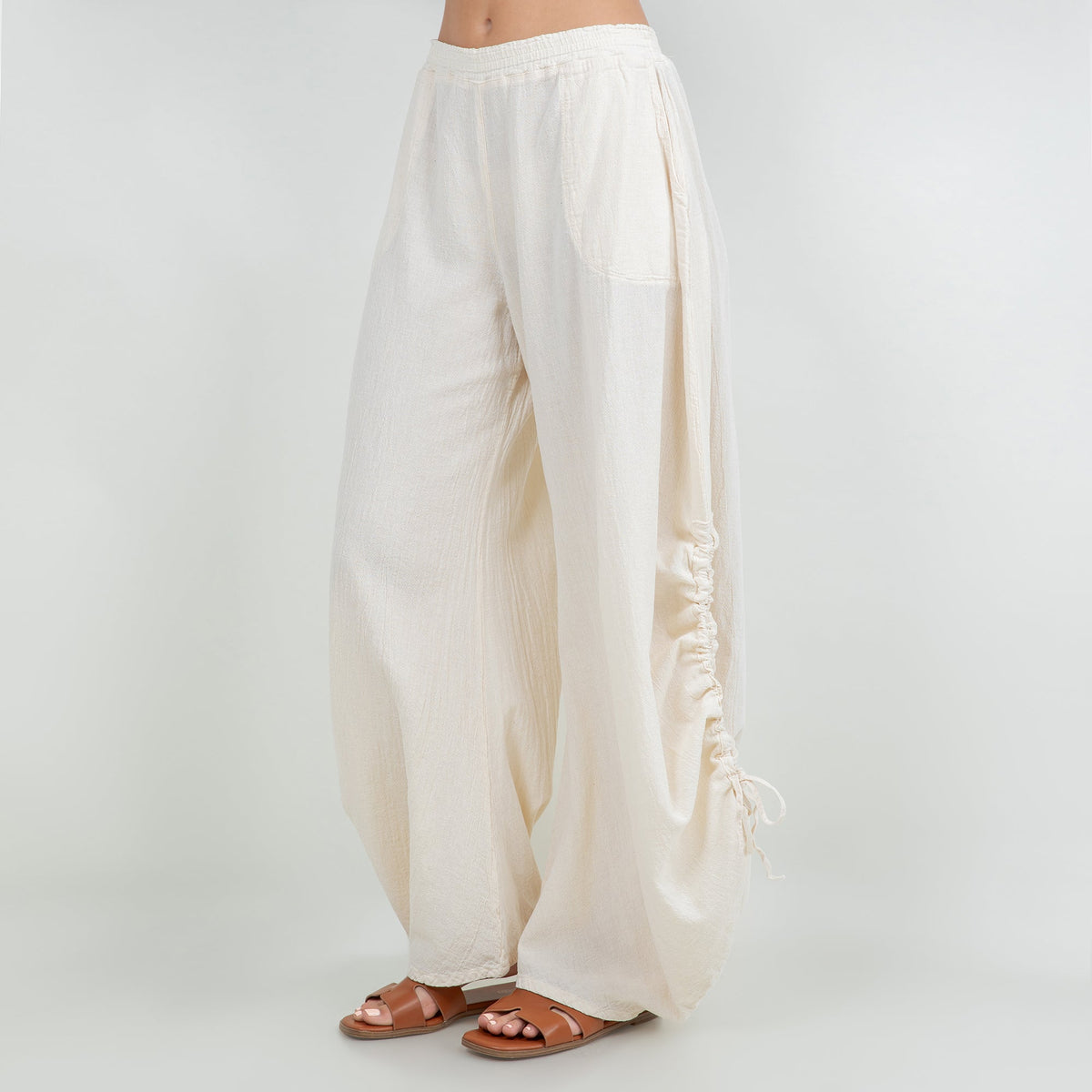 Oana Cotton Gauze Pants with Adjustable Ruched Hems