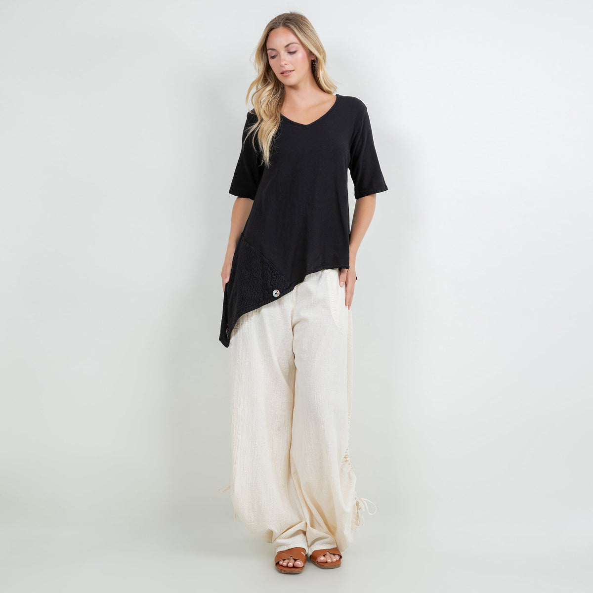 Dagny Cotton Gauze Asymmetric V-Neck Tunic