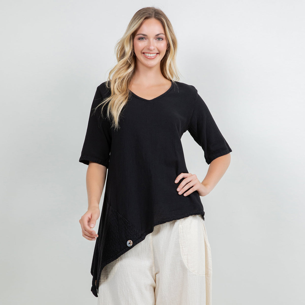 Dagny Cotton Gauze Asymmetric V-Neck Tunic
