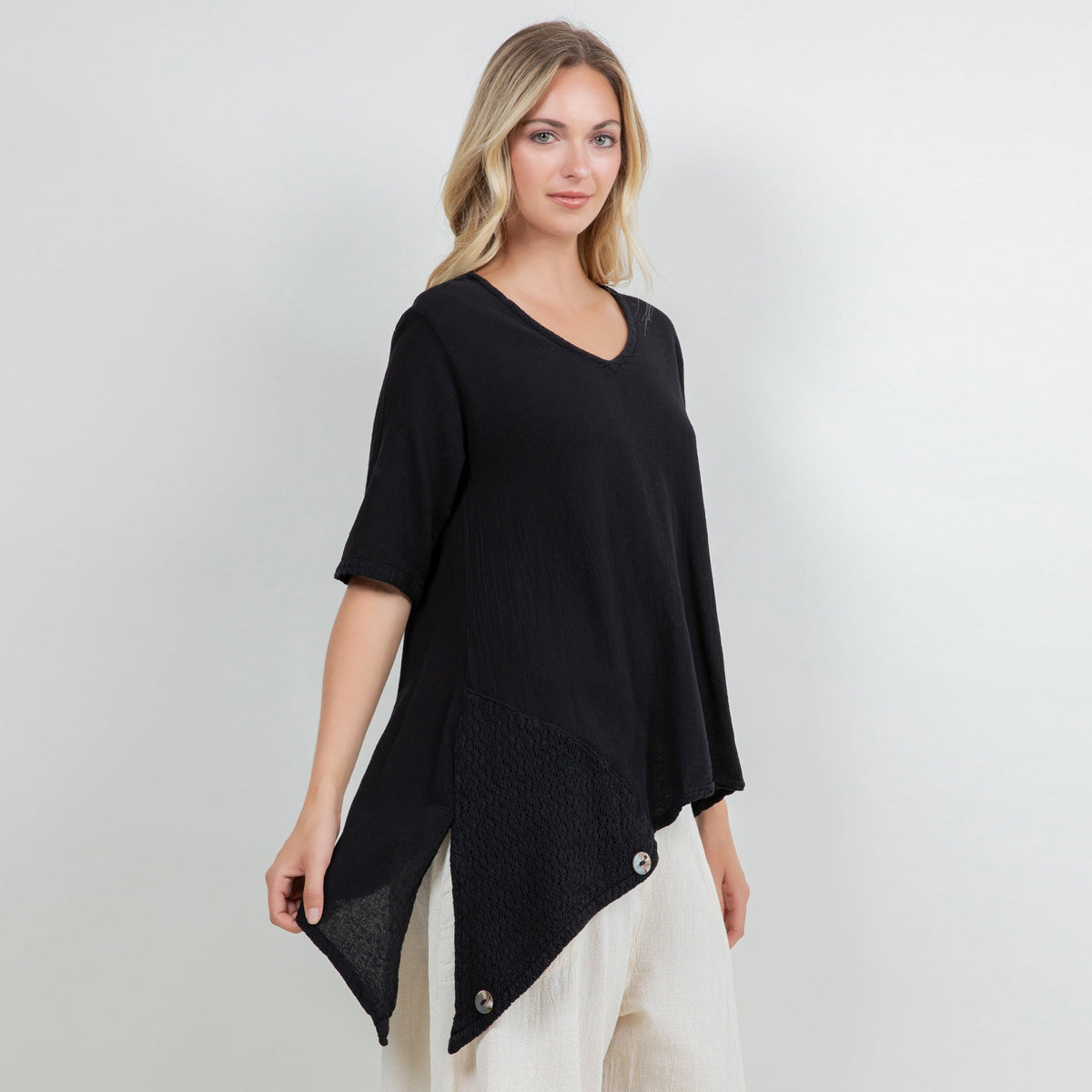 Dagny Cotton Gauze Asymmetric V-Neck Tunic