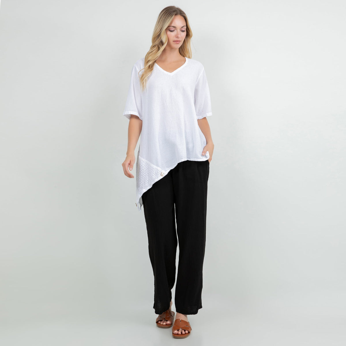 Dagny Cotton Gauze Asymmetric V-Neck Tunic