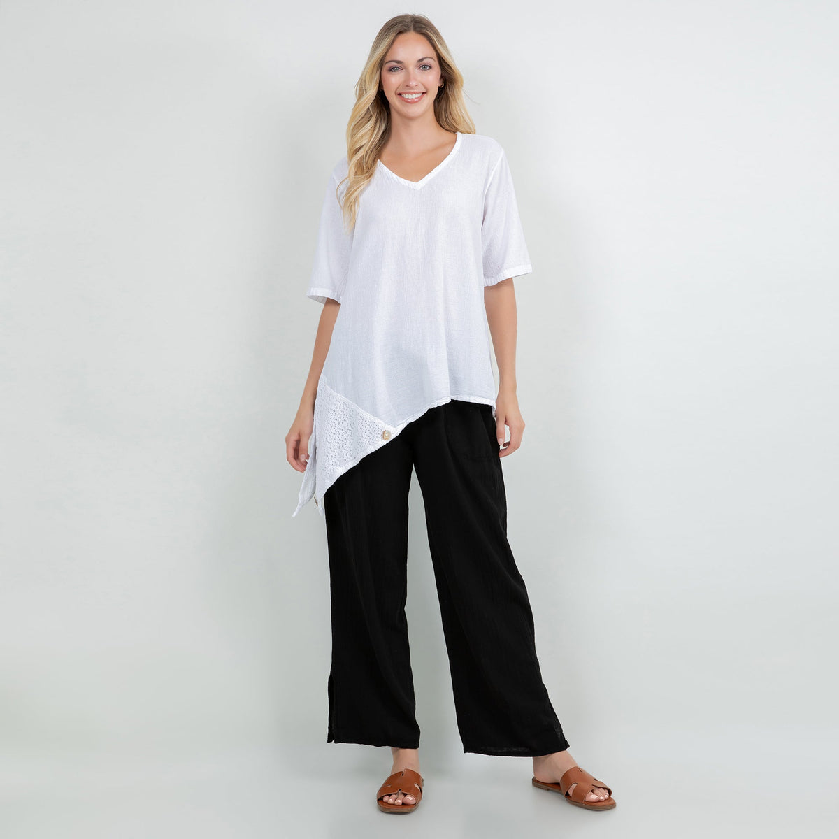 Dagny Cotton Gauze Asymmetric V-Neck Tunic
