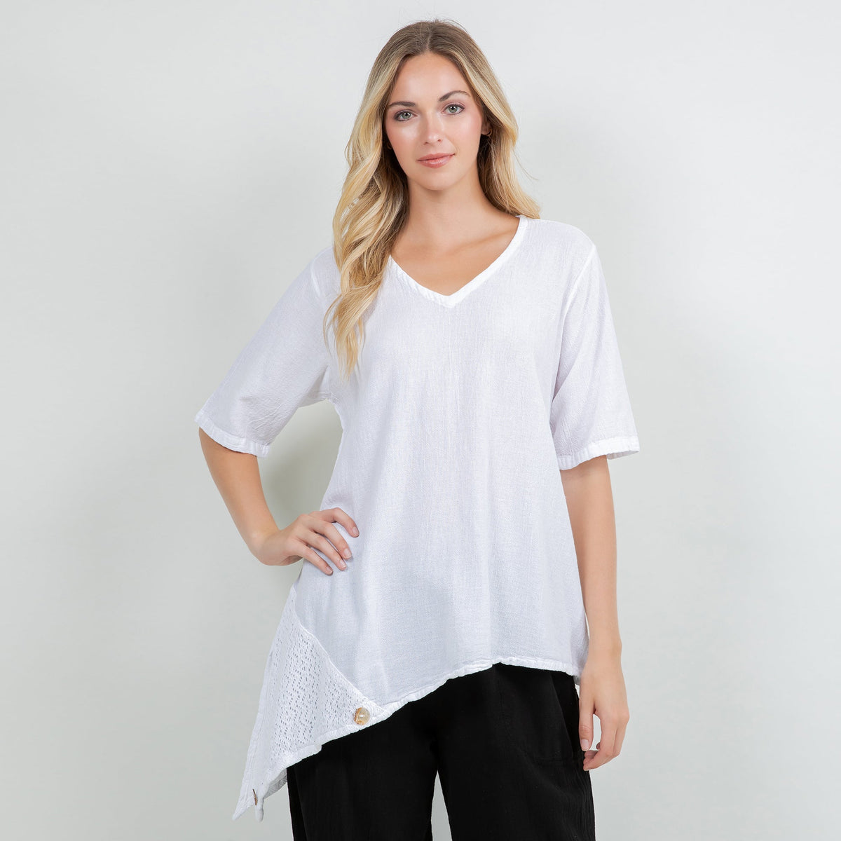 Dagny Cotton Gauze Asymmetric V-Neck Tunic