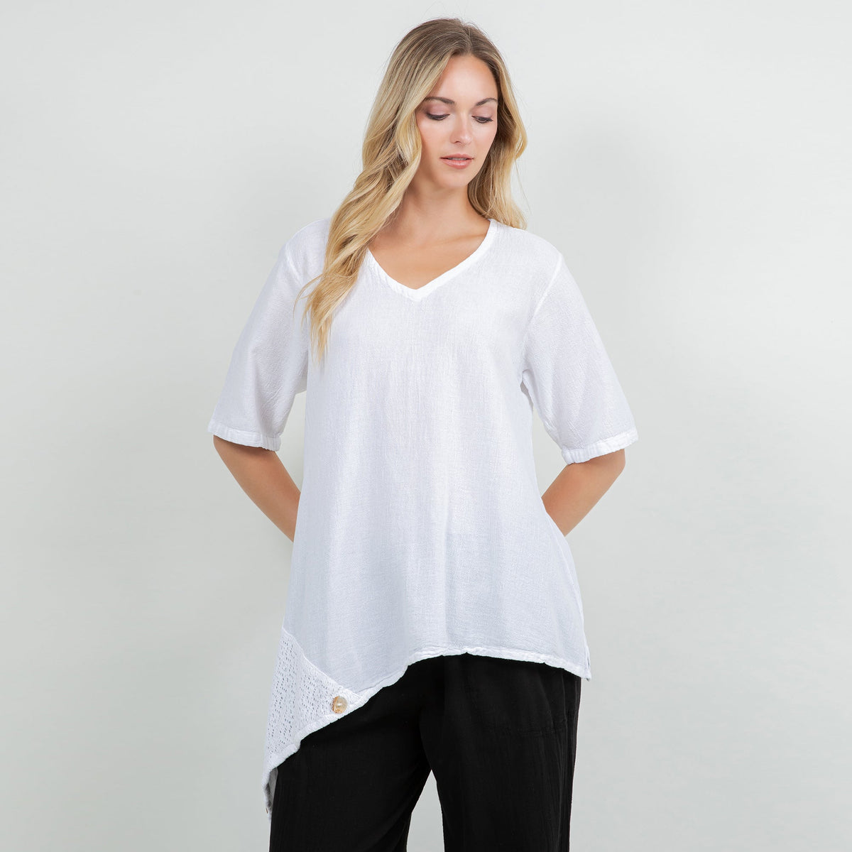 Dagny Cotton Gauze Asymmetric V-Neck Tunic