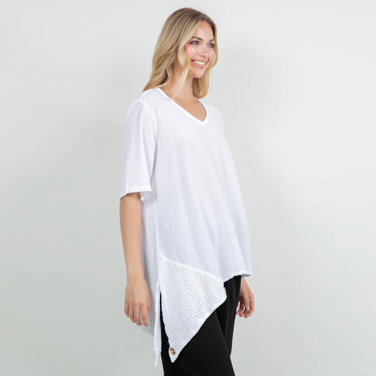 Dagny Cotton Gauze Asymmetric V-Neck Tunic