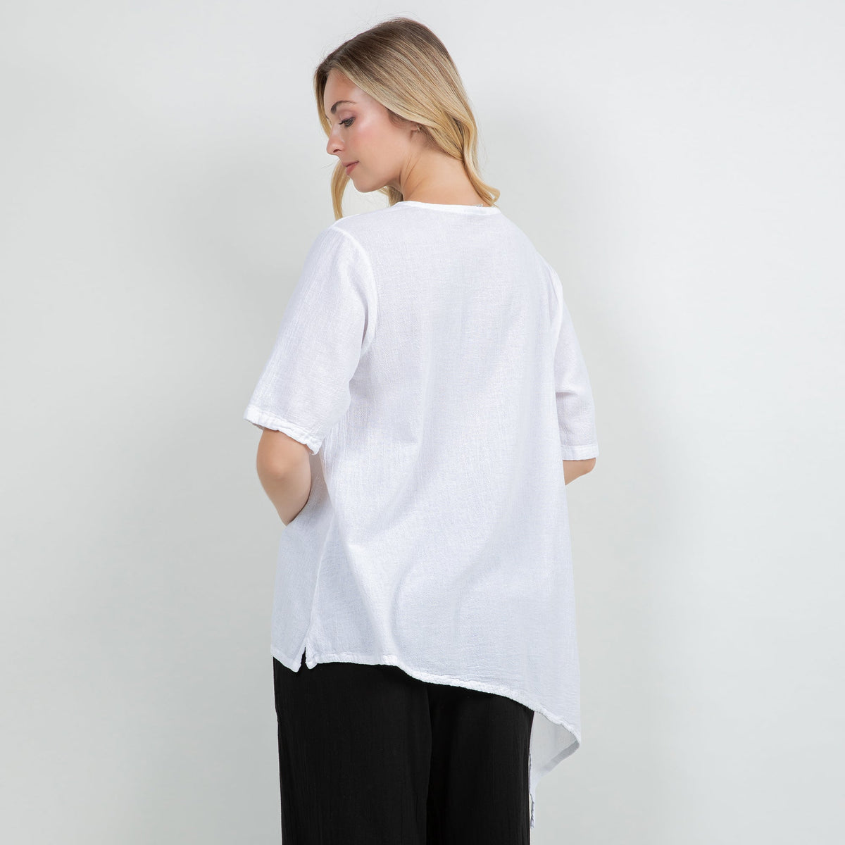 Dagny Cotton Gauze Asymmetric V-Neck Tunic