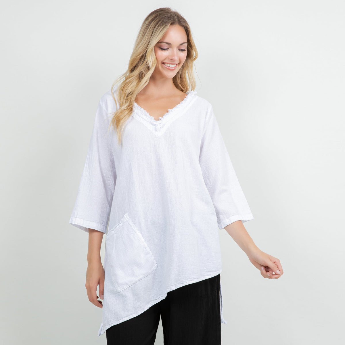 Zoe Cotton Gauze Fringed V-Neck Tunic