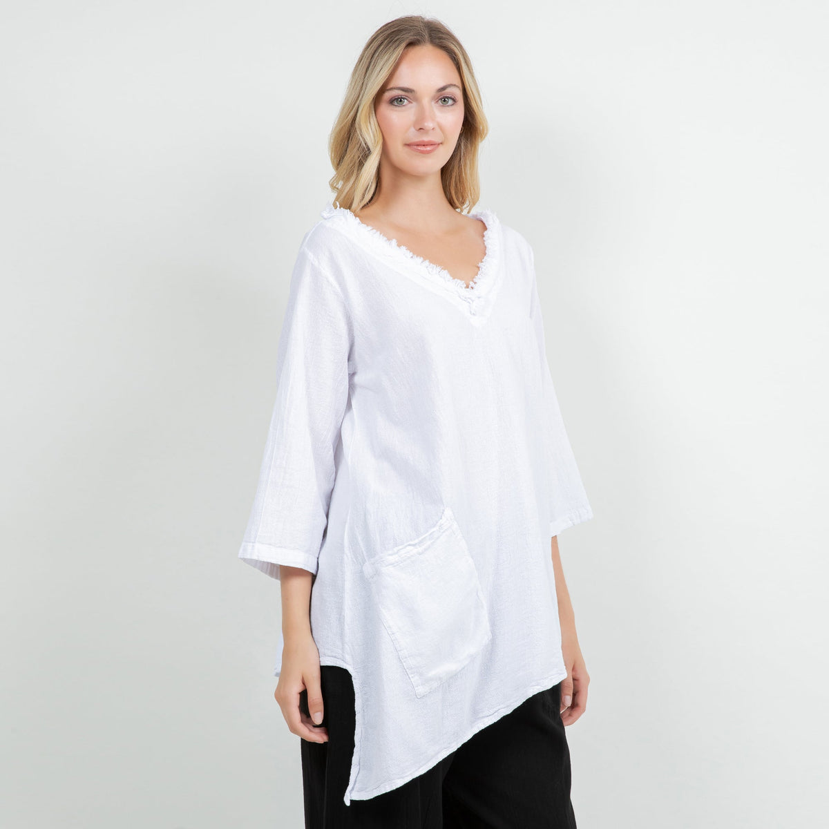 Zoe Cotton Gauze Fringed V-Neck Tunic