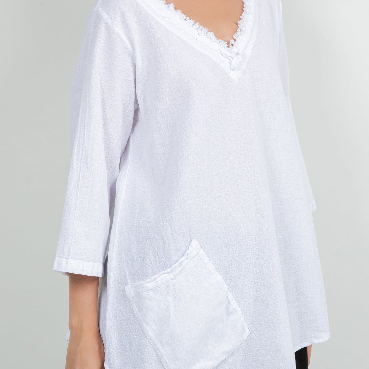 Zoe Cotton Gauze Fringed V-Neck Tunic