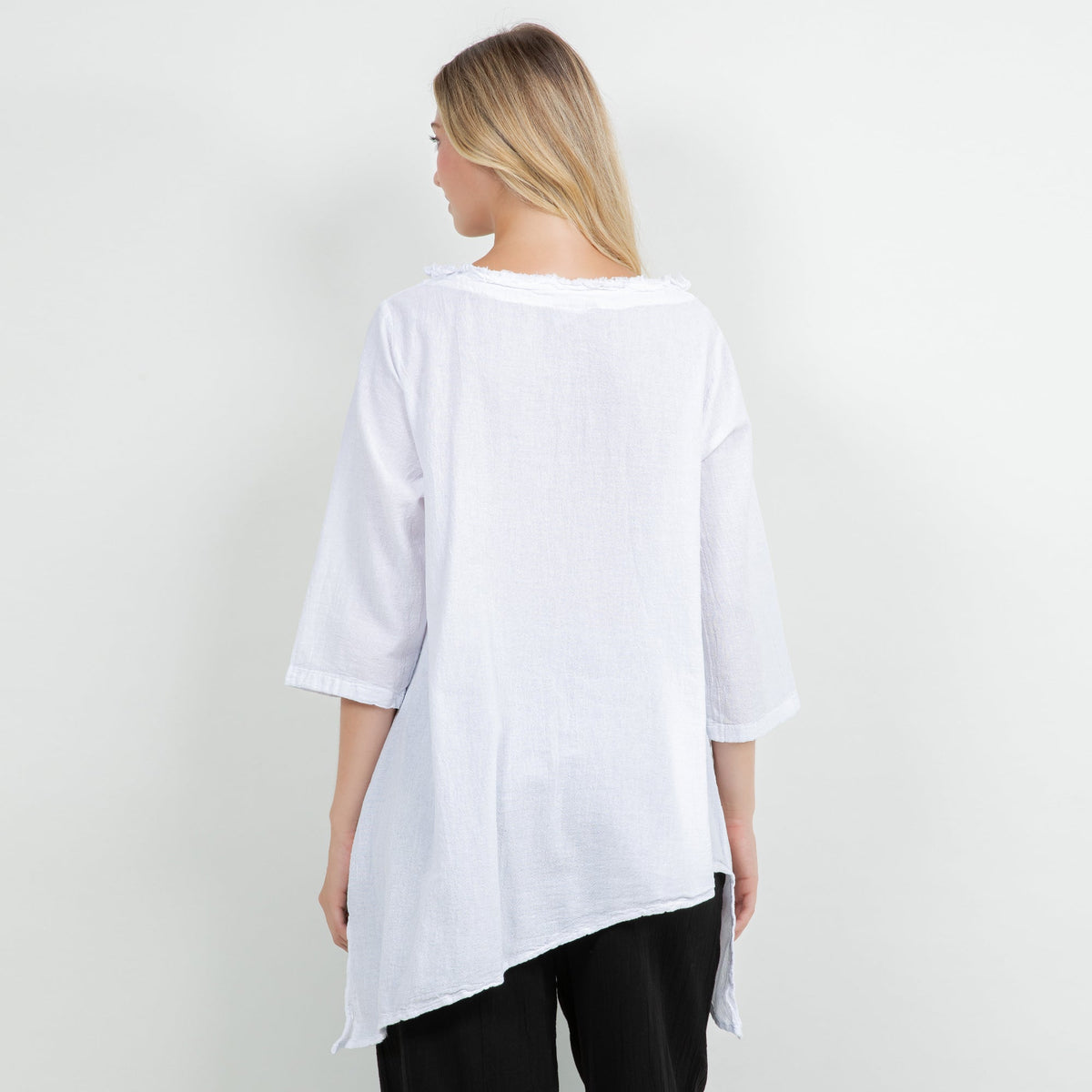 Zoe Cotton Gauze Fringed V-Neck Tunic