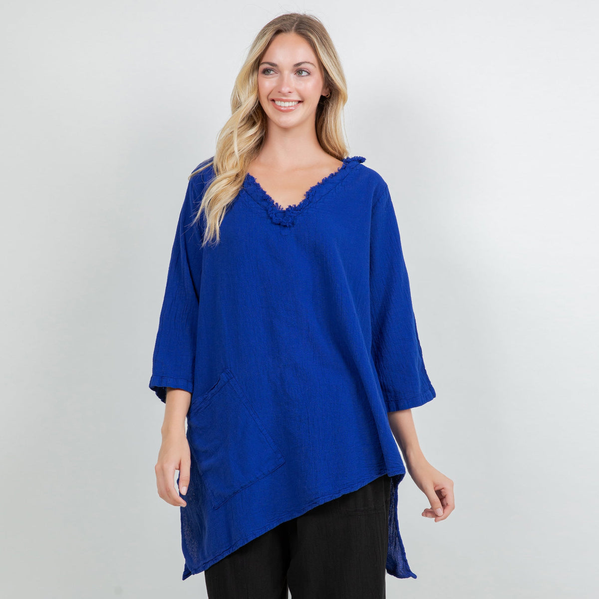 Zoe Cotton Gauze Fringed V-Neck Tunic
