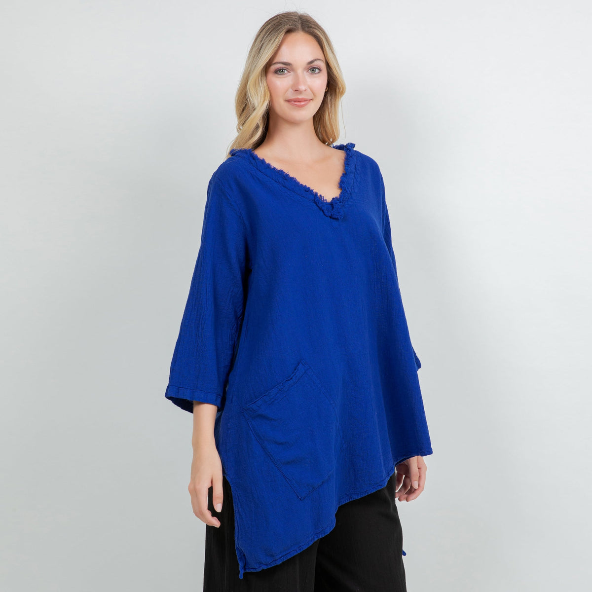 Zoe Cotton Gauze Fringed V-Neck Tunic