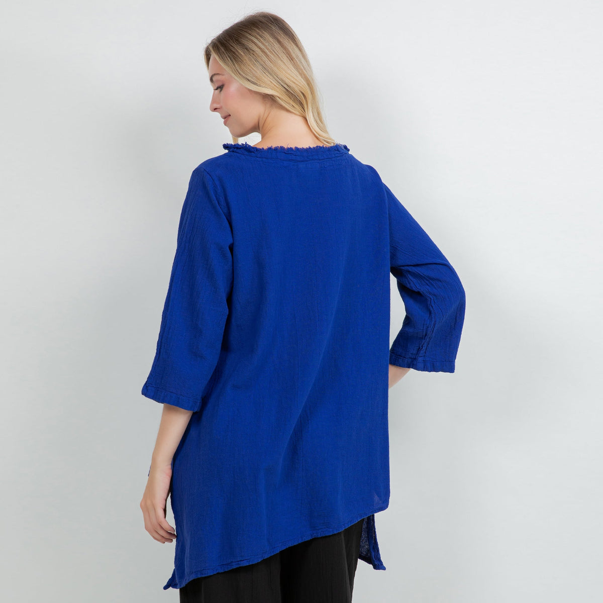 Zoe Cotton Gauze Fringed V-Neck Tunic