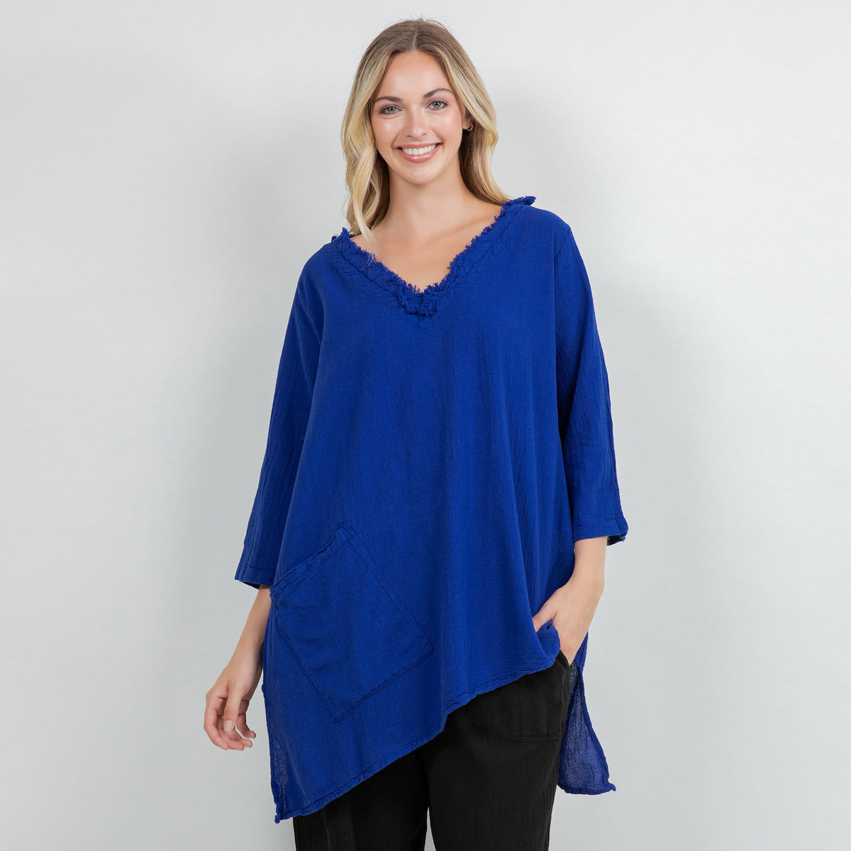 Zoe Cotton Gauze Fringed V-Neck Tunic