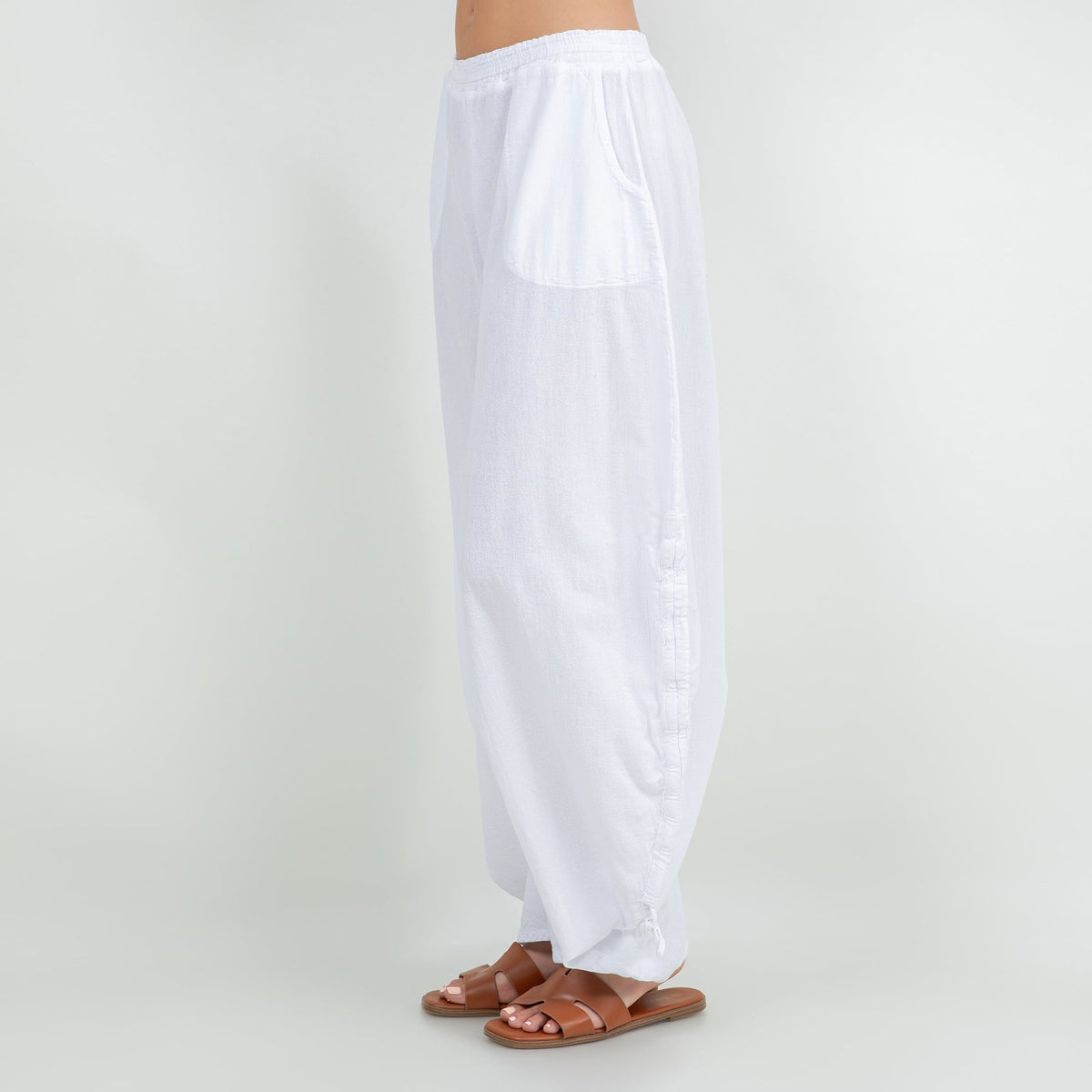 Oana Cotton Gauze Pants with Adjustable Ruched Hems