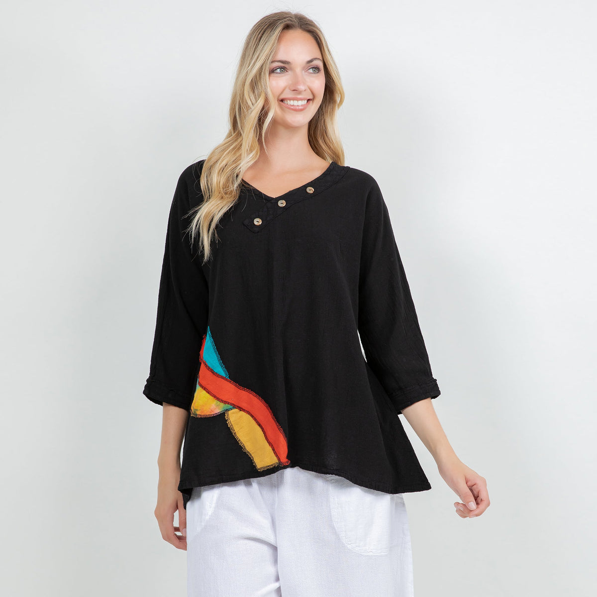 Lucia Cotton Gauze Appliqué V-Neck Blouse