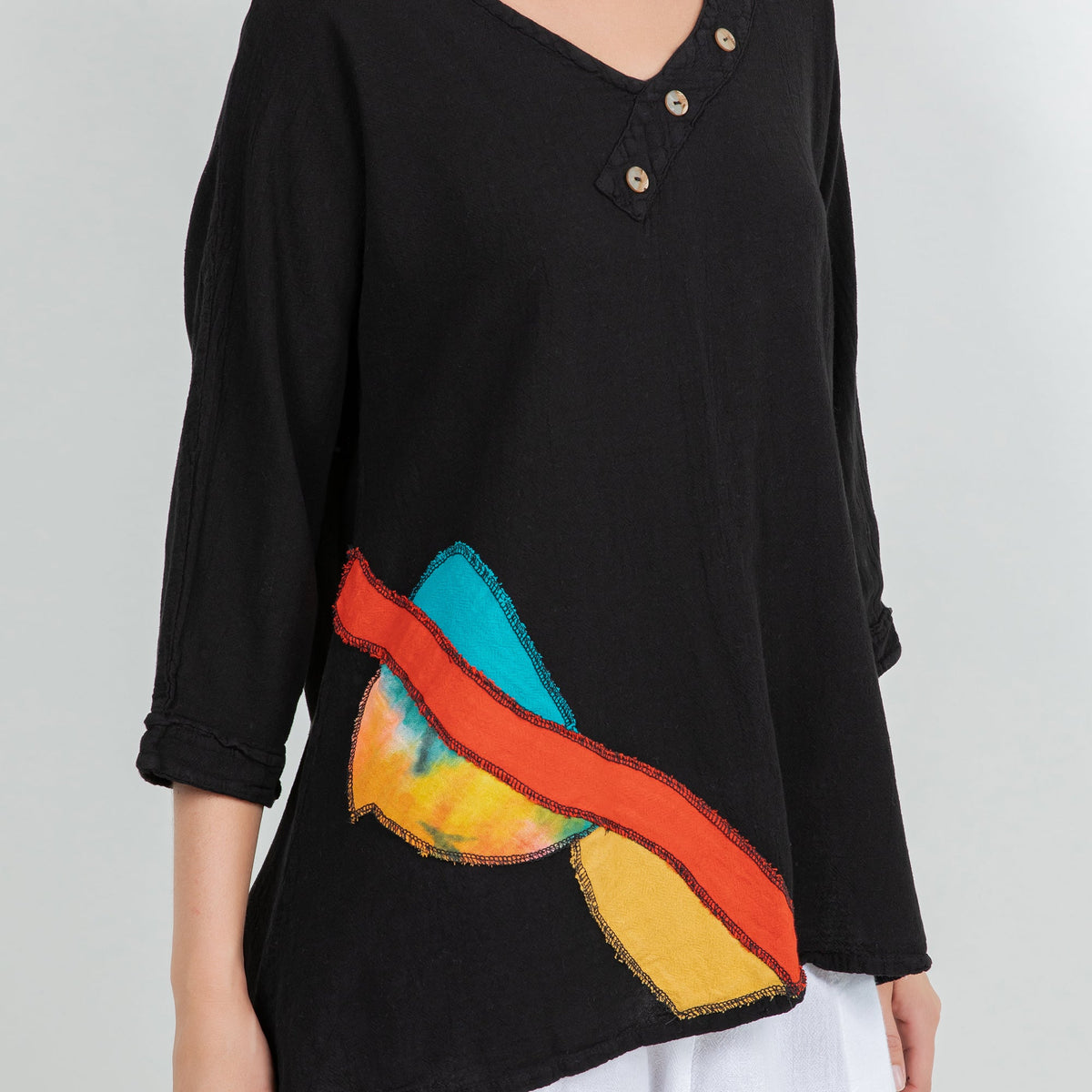 Lucia Cotton Gauze Appliqué V-Neck Blouse