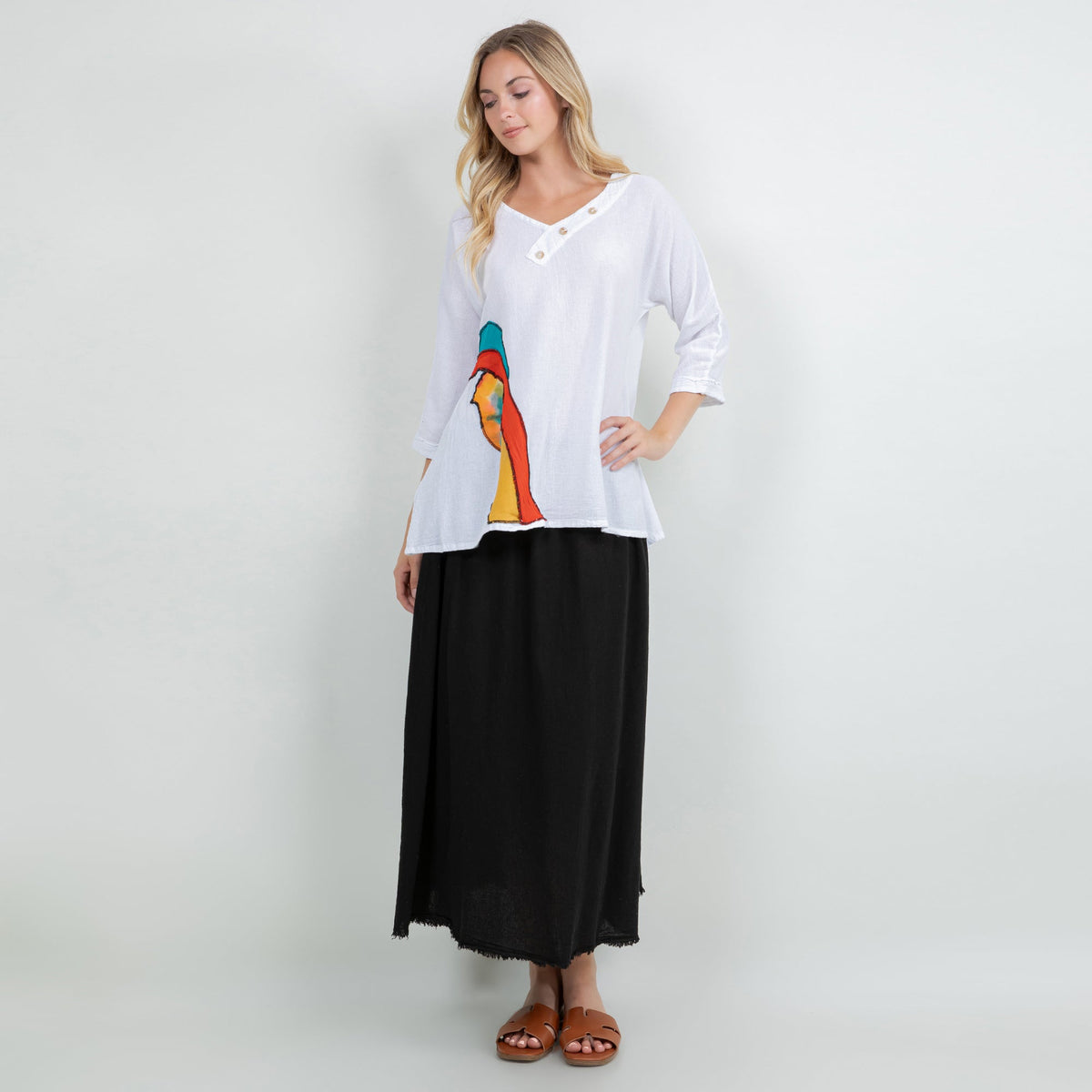 Lucia Cotton Gauze Appliqué V-Neck Blouse