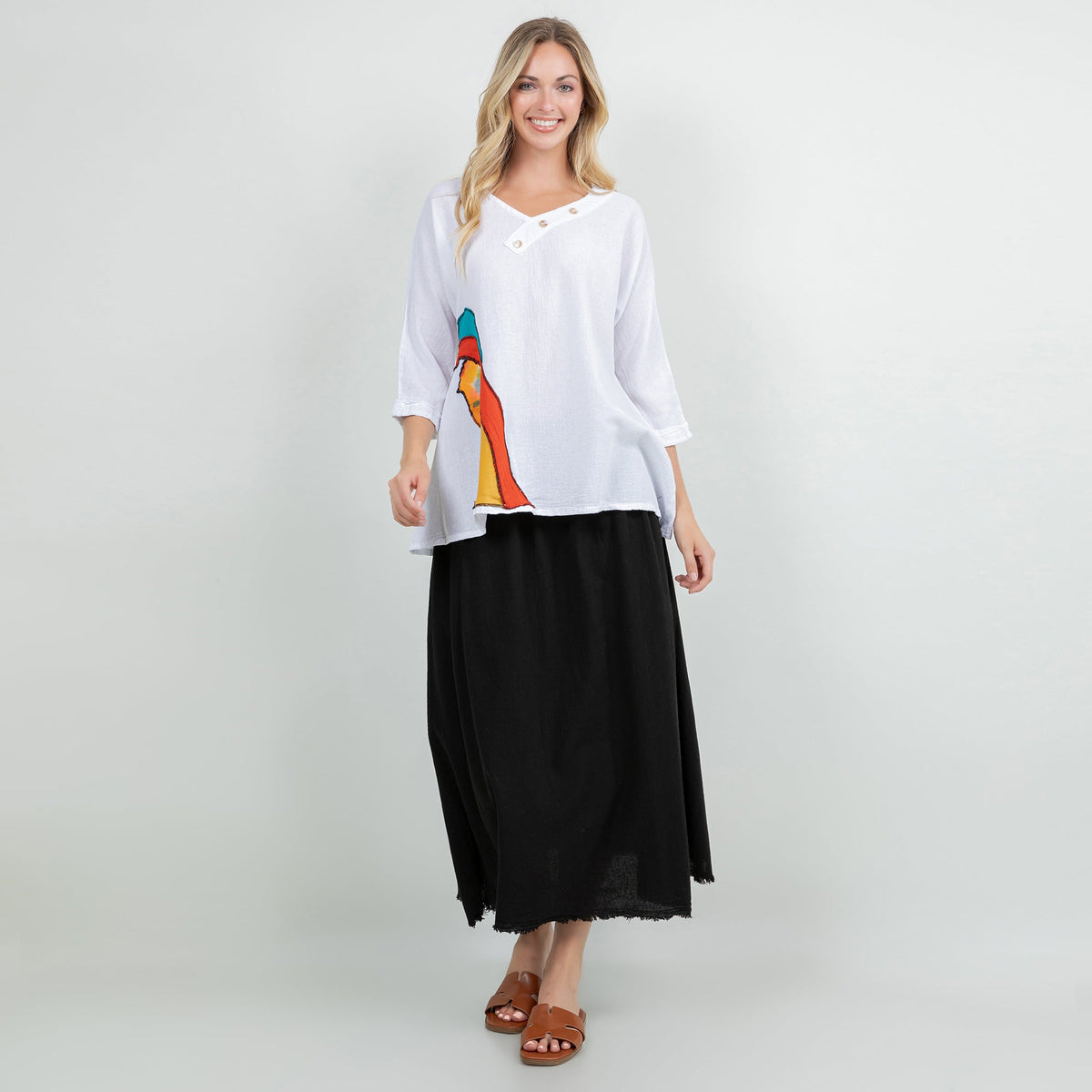 Lucia Cotton Gauze Appliqué V-Neck Blouse